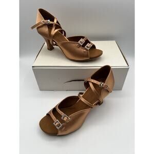 New Women’s Latin Rhythm Dance Shoes BD Dance Tan Satin 2.5” Heel US Size 7